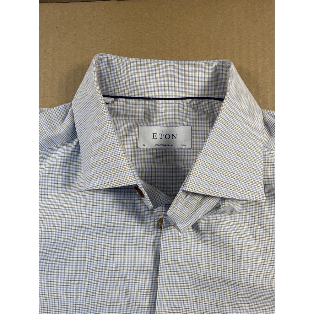 Eton Shirt Mens 16 42 Blue Micro Pattern Contemporary Fit Dress Long Sleeve